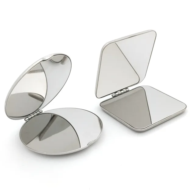 Miroir de maquillage Portable en acier inoxydable pour femmes, 1 pièce, poche à main, côté plié, miroir de maquillage cosmétique, petites formes diverses 4