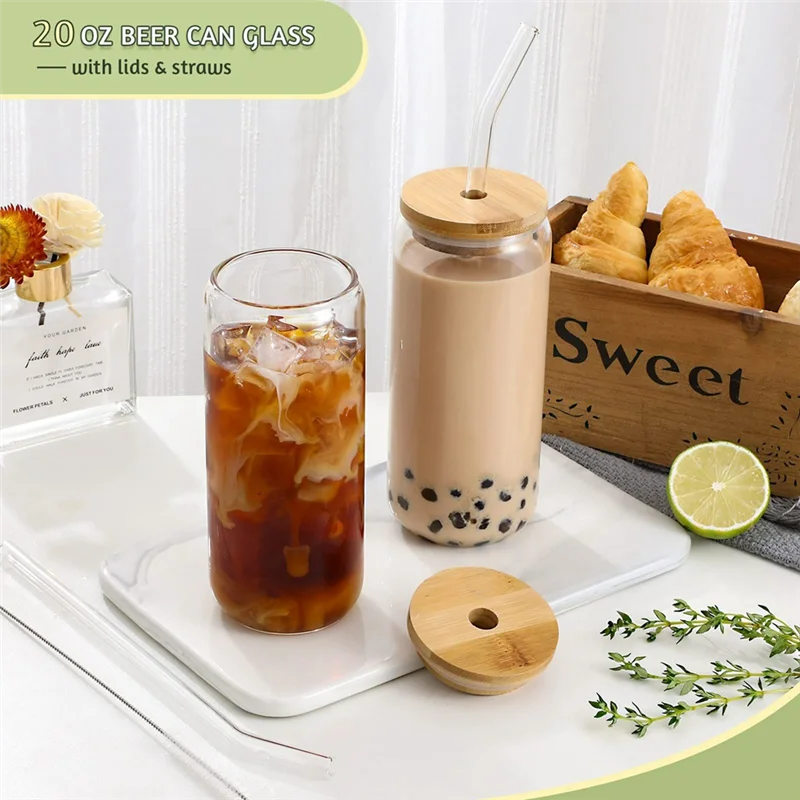 A75T 투명 무광 승화 블랭크 유리 메이슨 병 맥주 캔 유리컵 (대나무 뚜껑 포함)