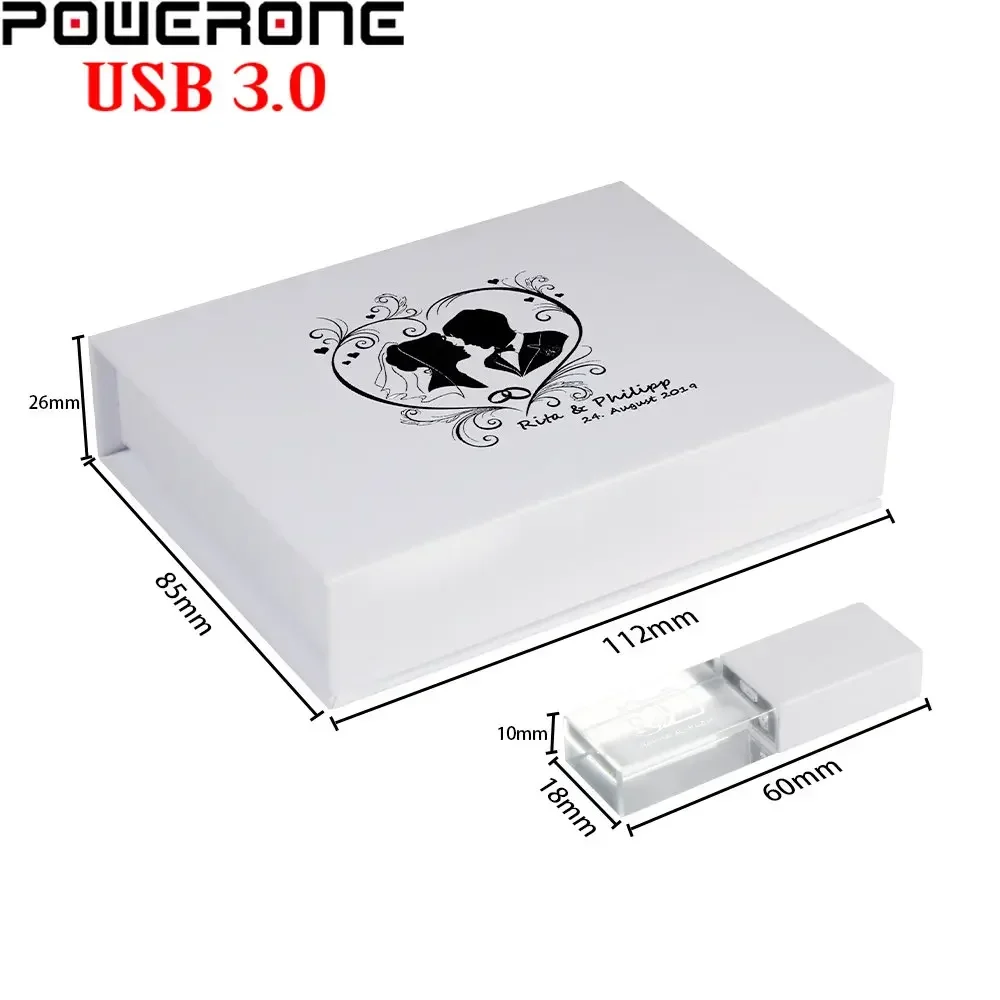 무료 로고 USB 3.0 플래시 드라이브, 128GB 크리스탈 메모리 스틱, 64GB 고속 펜 드라이브, 32GB 결혼 선물, 16GB U 디스크, 8GB