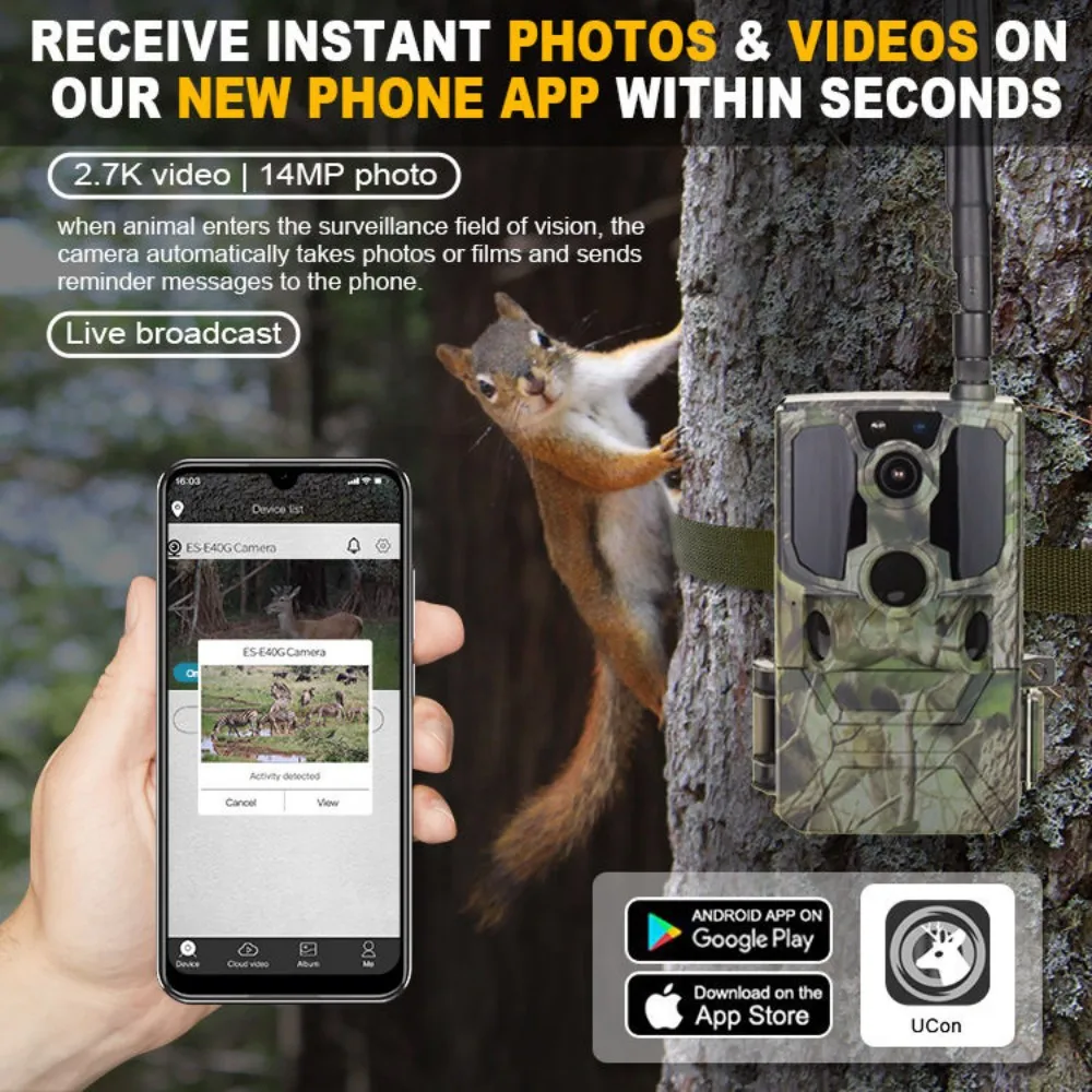 4G LTE, videocamera cellulare per la fauna selvatica HD da 2,7K, trappole fotografiche con visualizzazione dal vivo, archiviazione nel cloud, impostazione dell'app per la sicurezza domestica - immagine 3