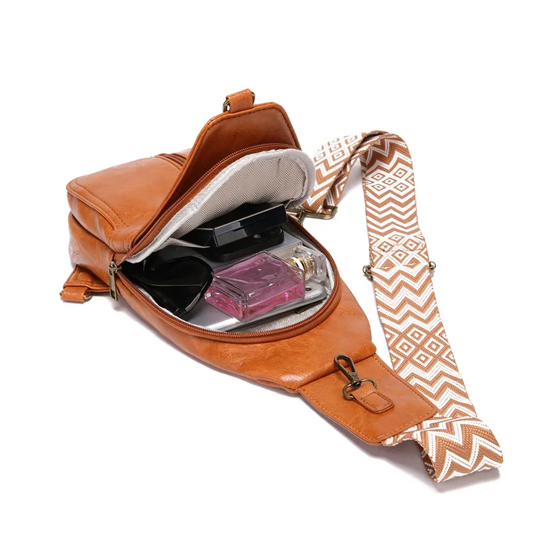 Vintage casual WOMEN'S chest bag fashion leather shoulder crossbody bag large capacity Ladies sling bag