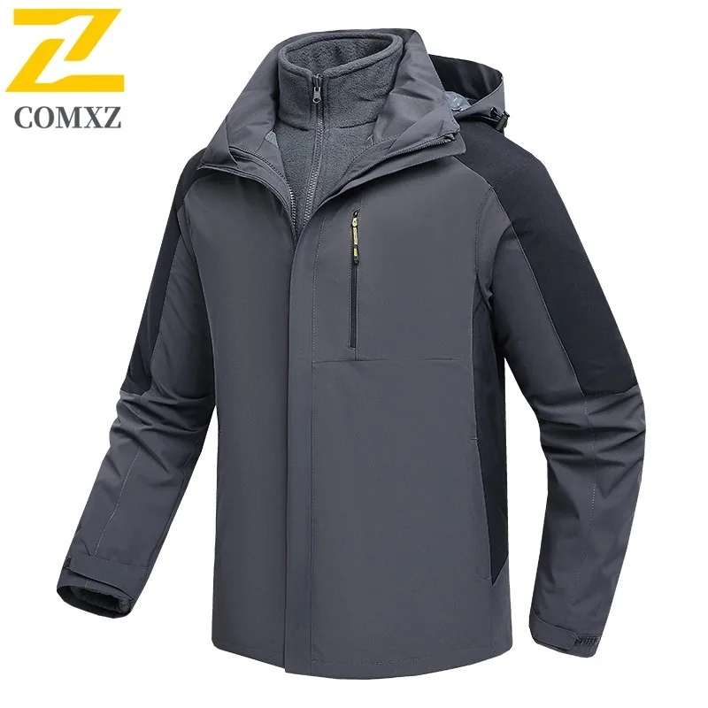 COMXZ Chaqueta 3-In-1 High Quality Brand Outdoor Adventure Camping Windbreaker Jacket Climbing Wear Resistant Handsome Men Coat