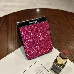 Luxurious Faux Bling Rhinestone Glitter Fashion Protective Hard Shell Case - Galaxy Z Flip5 (Rose Red)