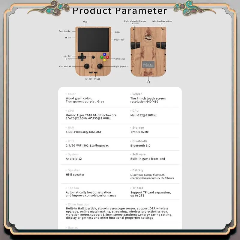 RG405V Handheld Game Console 128G+256G 4Inch Android12 Player 5500Mah Retro Game Console Support OTA Wireless Upgrade Durable A