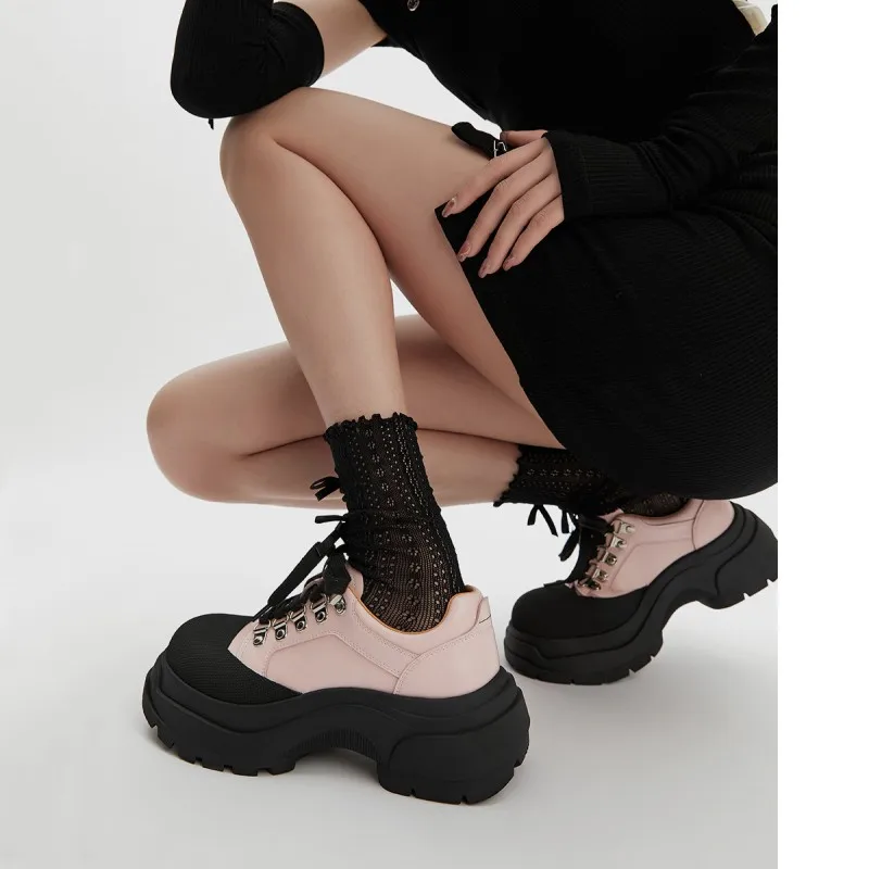 Leisure Sports Shoes 2024 Spring New Women's Sweet Cool Songcake Lace Up Single Shoes Comfort Trend Design