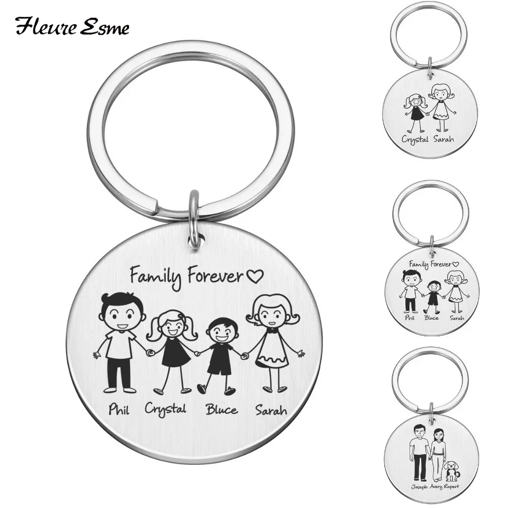 Personalized Family Gifts Keychain Custom Mom Dad Daughter Son Pet Key Chain Engraved Stainless Steel Mother Father Kids Keyring