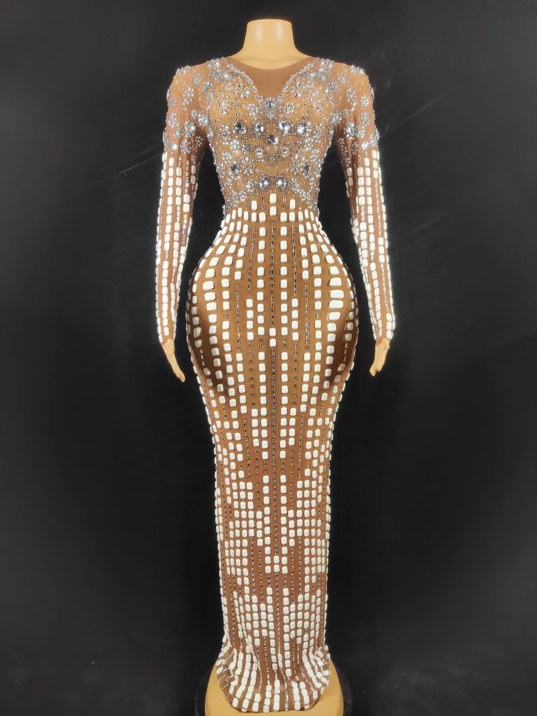 

Модное серебряное блестящее прозрачное боди с блестками, Сексуальный Обнаженный комбинезон для празднования дня рождения, женское сценическое платье, одежда