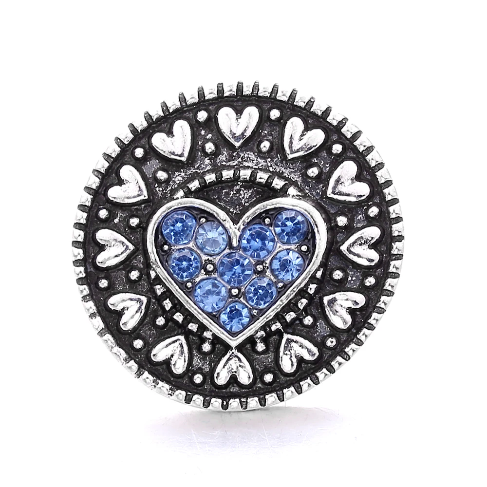 20pcs Vintage Heart Crystal Rhinestone Metal18mm Snap Buttons Fit Snaps Bracelet Necklace Jewelry