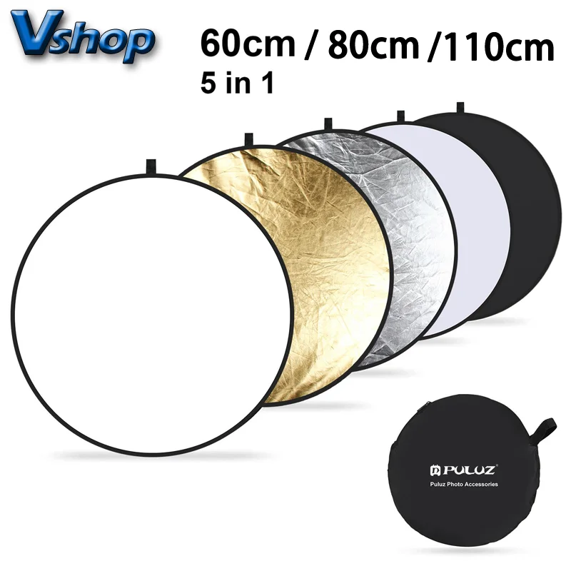 PULUZ 60cm 5 in 1 (Silver / Translucent / Gold / White / Black) Folding Photo Studio Reflector Board