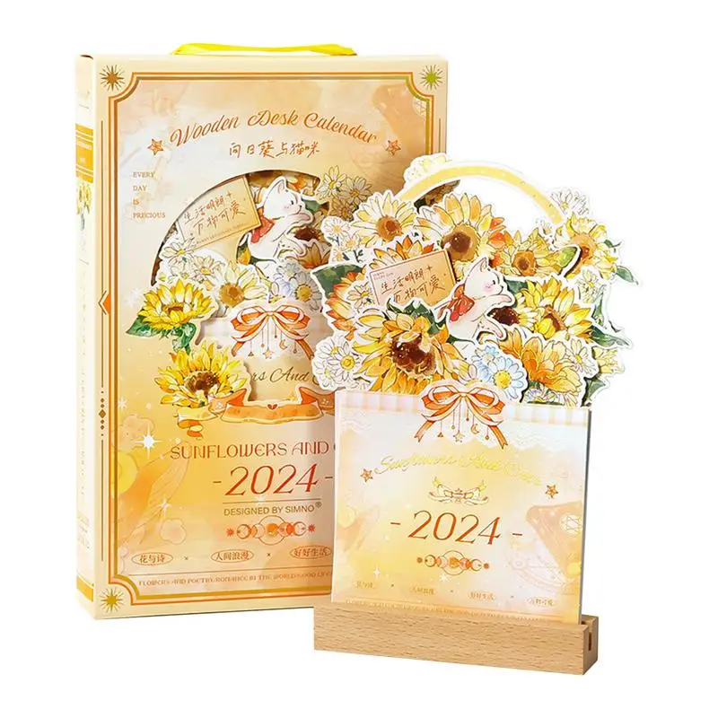 

Desktop Flower Calendar Creative Removable Vase Shaped Flower Art Desktop Planner Calendar With Wood Base Banquet Flower Themed