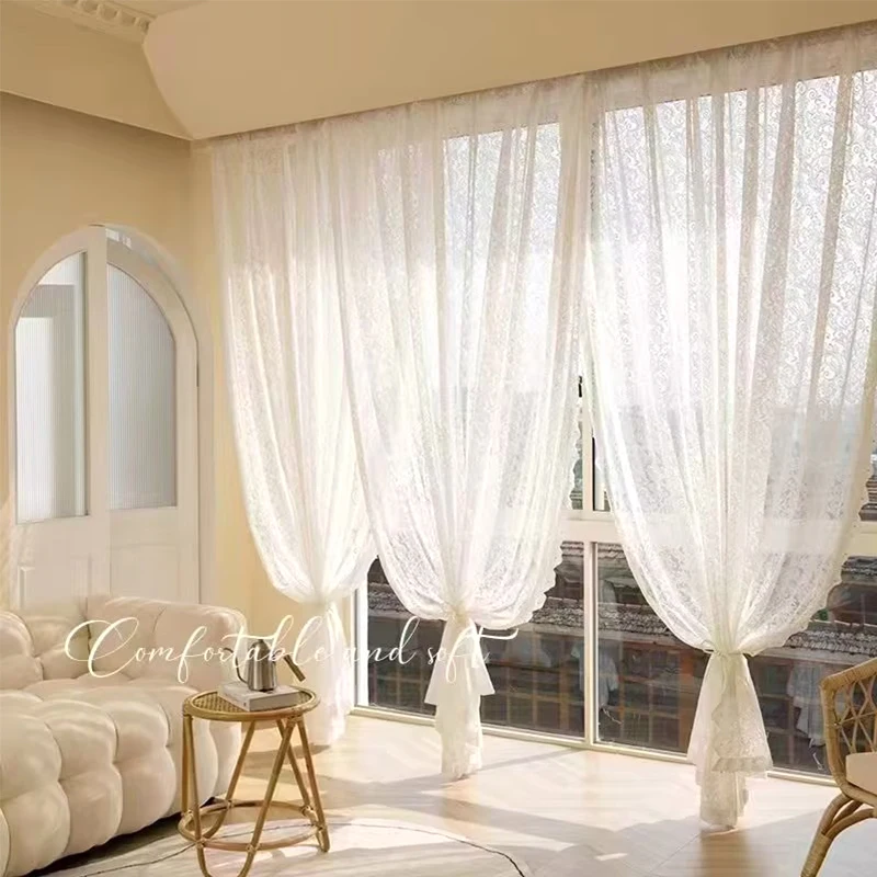 French Lace Curtains White Tulle Window Blind Living Room Bedroom Supplies Breathable Screen Curtain Wedding Decor Curtains тюль 3