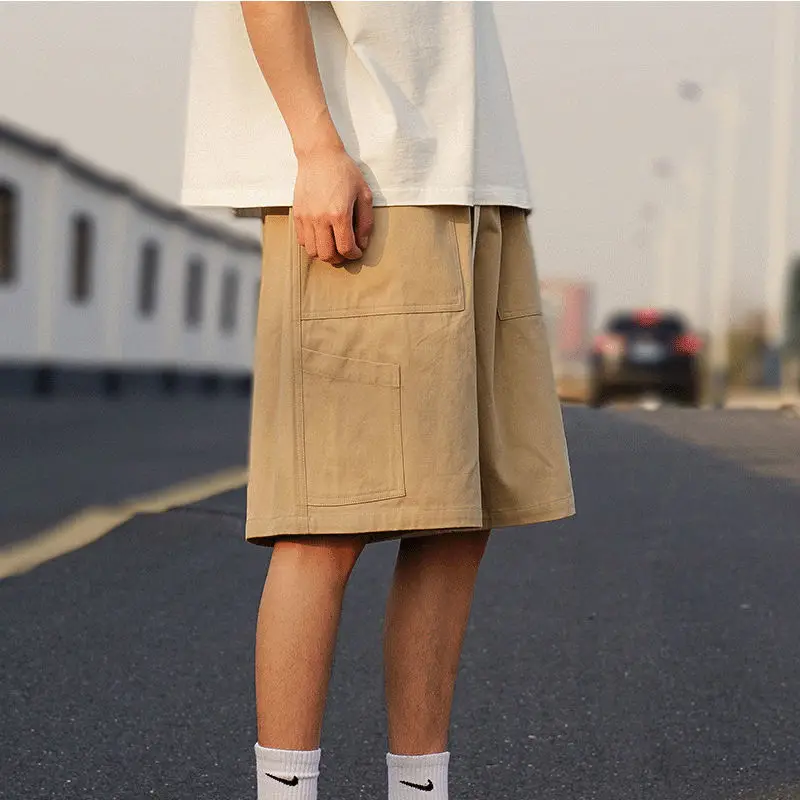 2023 Summer New Fashion Loose Casual Men's Clothing All-match Solid Color Breathable Drawstring Style Trend Straight Shorts