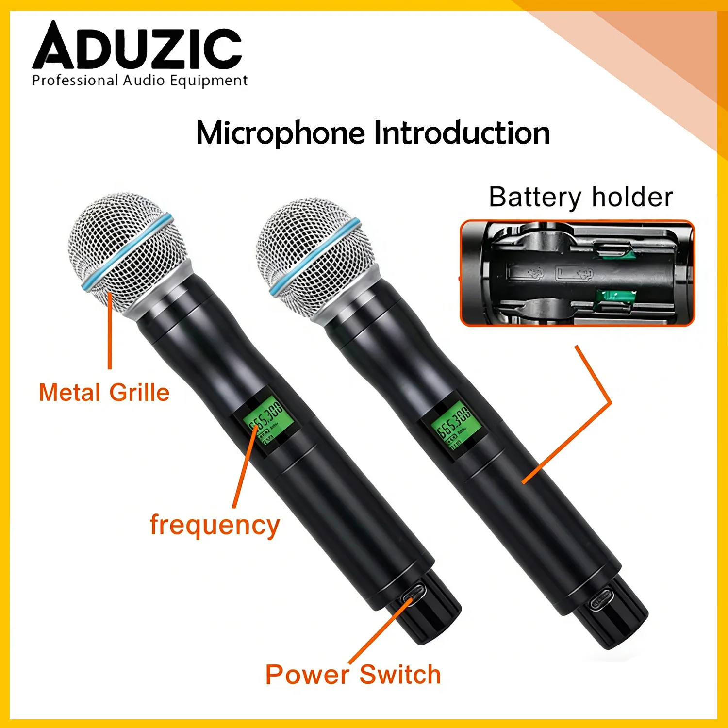 Aduzic G24 2.4G 무선 마이크 2412-2484MHz 2채널 핸드헬드 마이크 40미터 안정적인 신호 카라오케 파티 연설을 위한 선명한 사운드