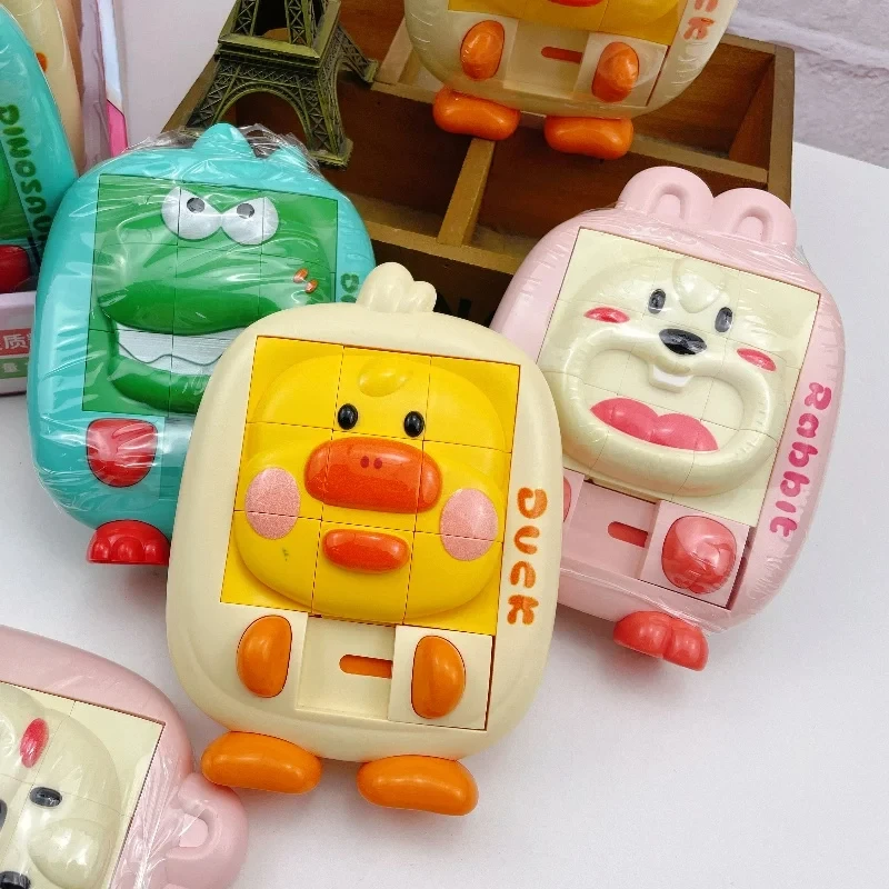 Kids Cartoon Dinosaur Slide Puzzle Game Huarong Road Puzzle Board Educational Smart Logic Board Game for Children Travel Toy