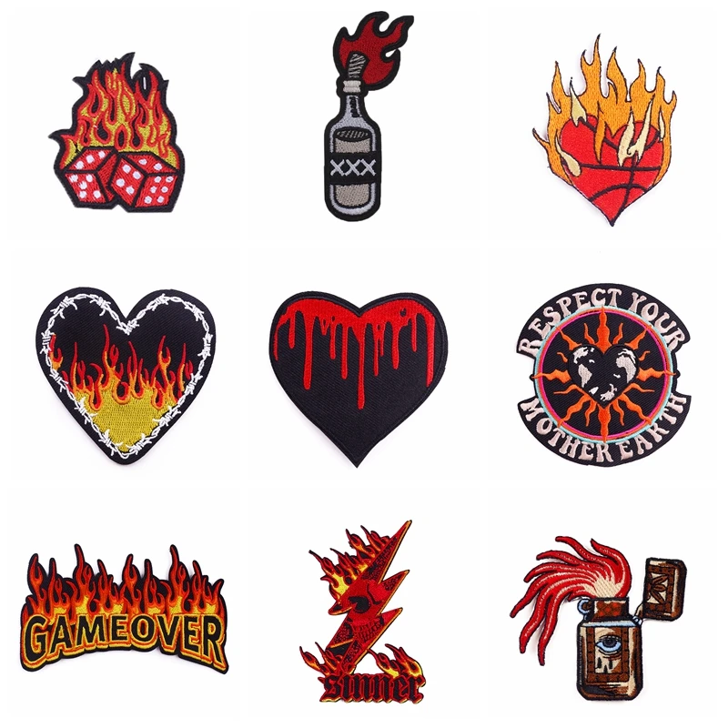 

Flame/Blood Stickers Iron On Patches For Clothing Thermoadhesive Patches Embroidered Patches On Backpacks/Jeckets Sticker Badges