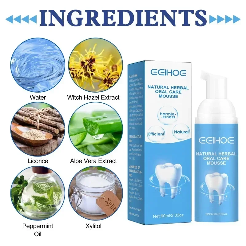 Herbal Teeth Whitening Mousse Deep Cleaning Repairing Cigarette Stains Yellow Tones Removal Plaque Teeth White Fresh Breath