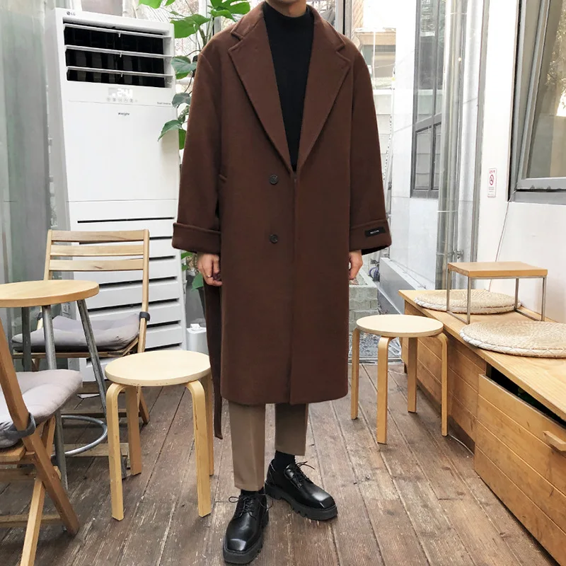 Korean Version Woolen Coat Men's Winter Thickened Medium Length Woolen Trench Coat Men's Winter Fashion Versatile Coat