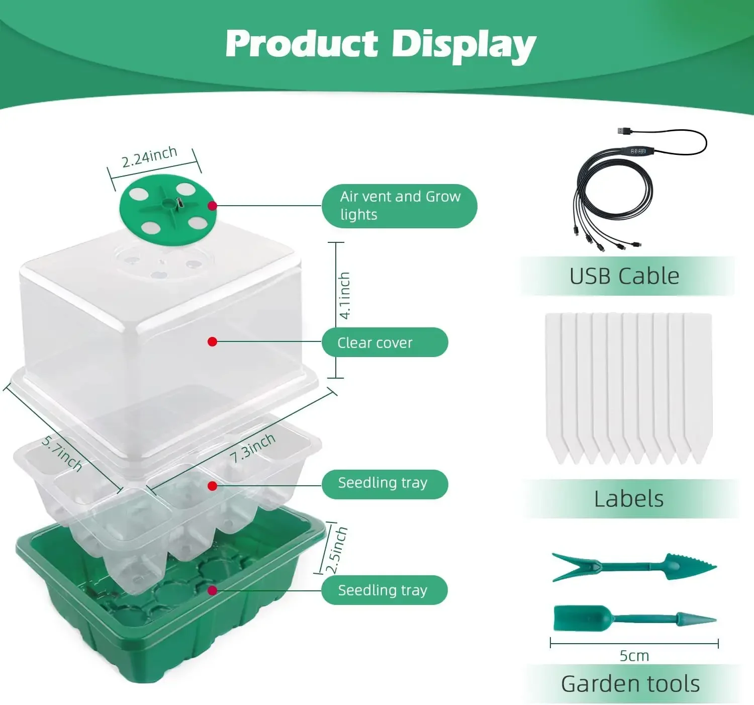 Description Picture 3 of itemLED Nursery Pots With Grow Light Plant Seed Starter Trays Home Greenhouse Growing Lamp with 12 Hole Timer Kit Controller