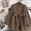 Spring Autumn Hot Sale Of The Season Korean Style Women's Slim Fit Suit Jacket Coffee Color Belted Fashionable Small Western Sty