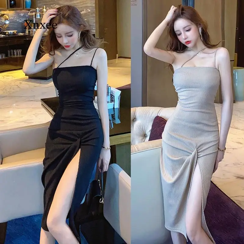 

Backless Sexy Strap Split Summer Dress Women Elastic Long Dresses Sleeveless Camisole Clubwear Evening Party Dress Women's Robe