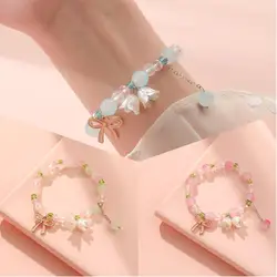 New Korean Orchids And Bows Bracelet Bohemian Colorful Crystal Beaded Bracelet Handmade Elastic Rope Women Fashion Jewelry