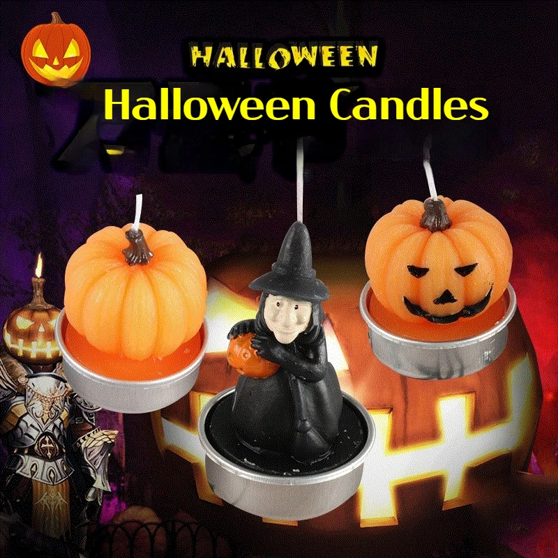 

New Halloween Ghost Burning Candle Halloween Pumpkin Witch Candle Party Activity Bedroom Table Decoration Supplies