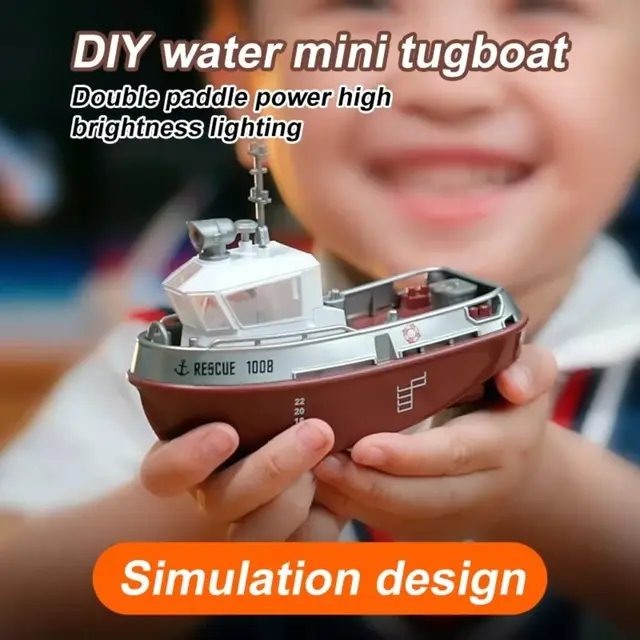 1:32 Scale RC Tugboat Dual Motors LED Light Remote Control Ship Long-lasting Electric Watercraft Mini RC Boat For Children 1