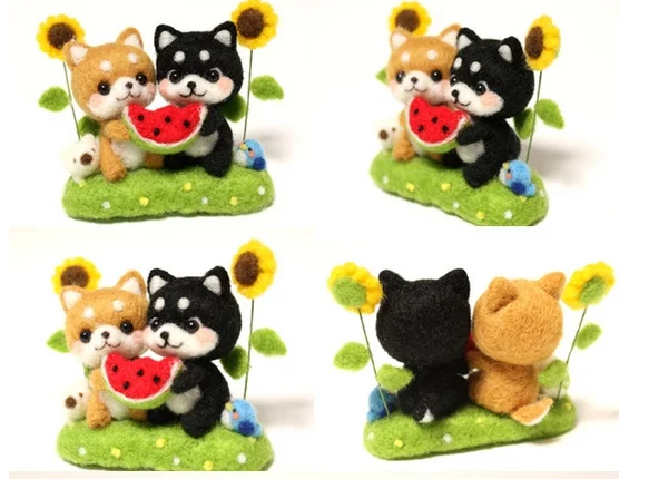 Watermelon Chai dog cartoon animal set wool needlepoint kit wool felt needle felting decoration craft needlecraft DIY handmade
