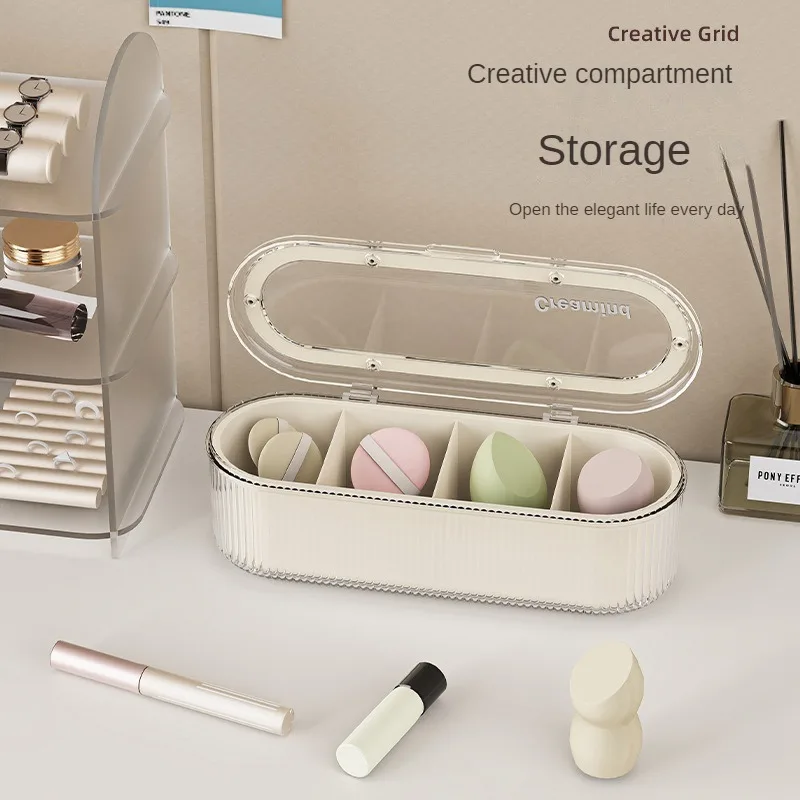 Creative Grid Makeup Brush Storage Box Dustproof and High-end Dressing Table Organizer Box Large Capacity Powder Puff Makeup Box 3