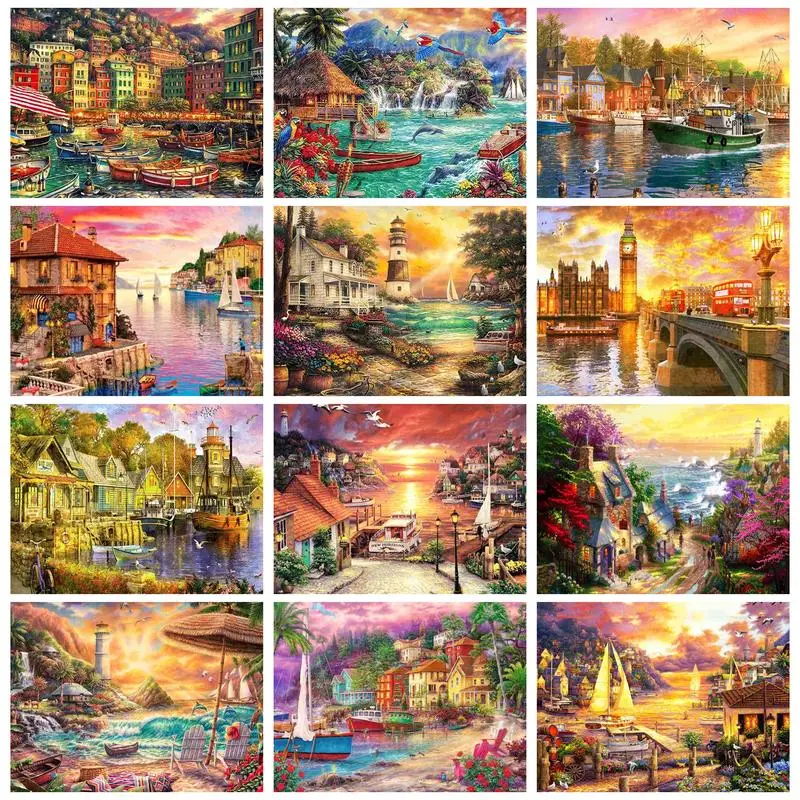 

Набор для рисования по номерам на холсте пейзаж, с рамкой