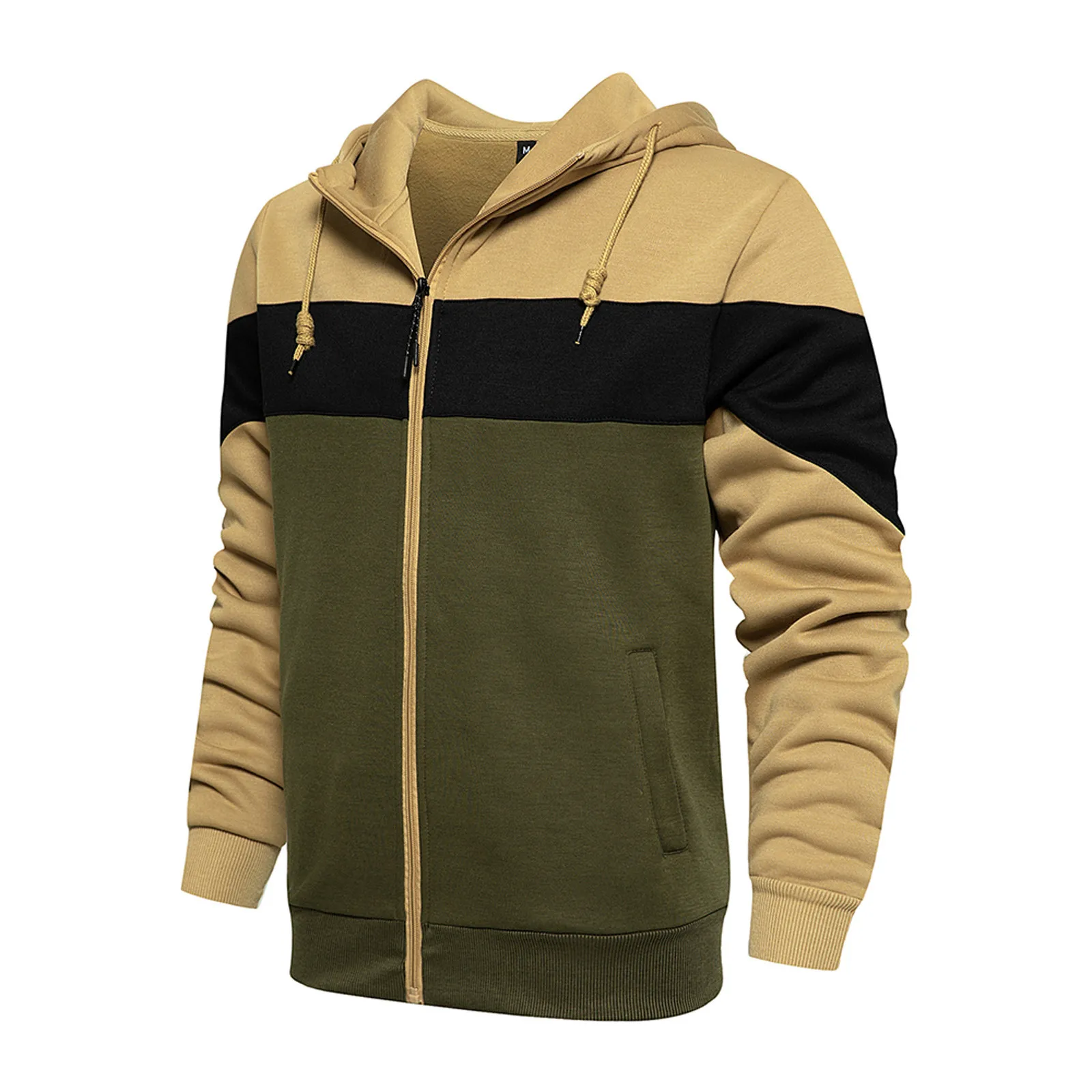 

2024 Men'S Winter Long-Sleeved Sweatshirts Color-Blocking Zipper Top Casual Loose Thick Fleeces Hoodies Fashion Streetwear