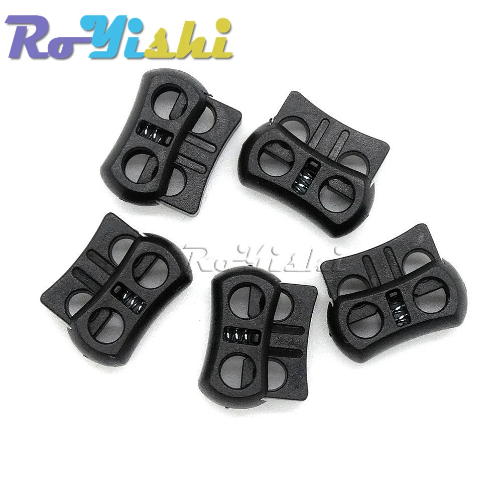 10 Stück/Packung 2-Loch-Kordelstopper aus Kunststoff, schwarz, 15 mm x 20 mm x 7,5 mm – Detail 3