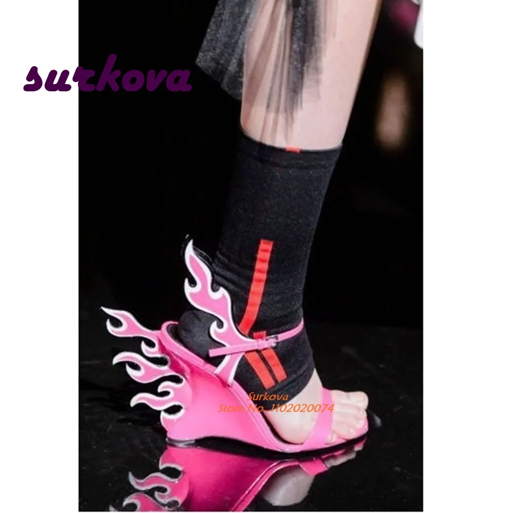 

Pink Flame Buckle Sandals Open Toe One Strap Slingback Women's Sandals 2023 New Runway Party Shoes Sexy Elegant Plus Size Sexy