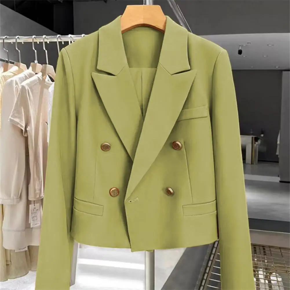 

Women Suit Coat Professional Women's Double-breasted Suit Coat for Office Business Commute Solid Color Loose Fit with Turn-down