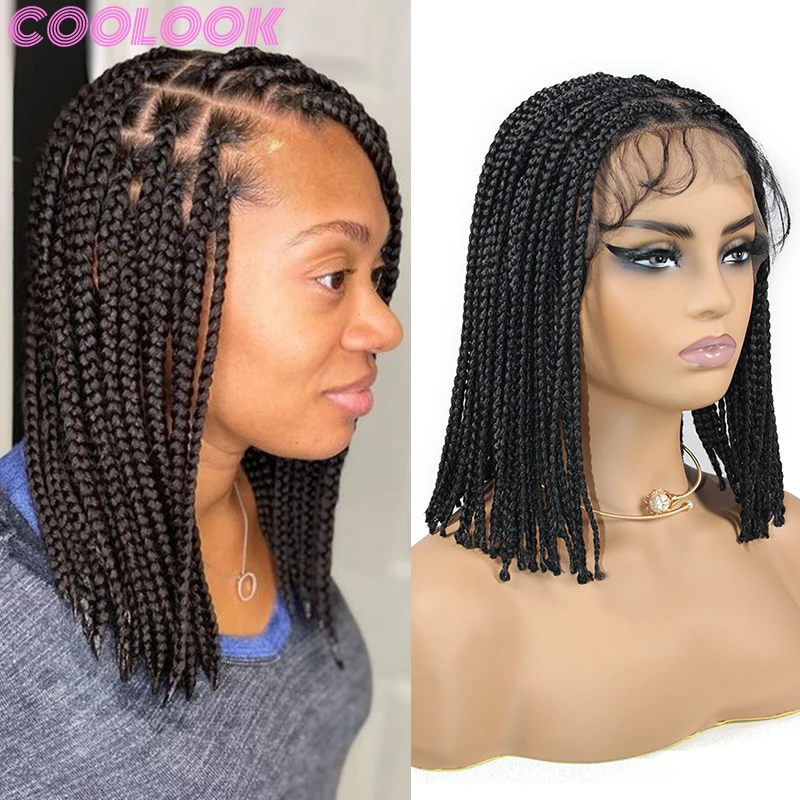 

Full Lace Short Bob Braided Wigs Heat Resistant Crochet Braided Wig Knotless Box Braiding 10 Inch 360 Lace Frontal Cornrow Wigs