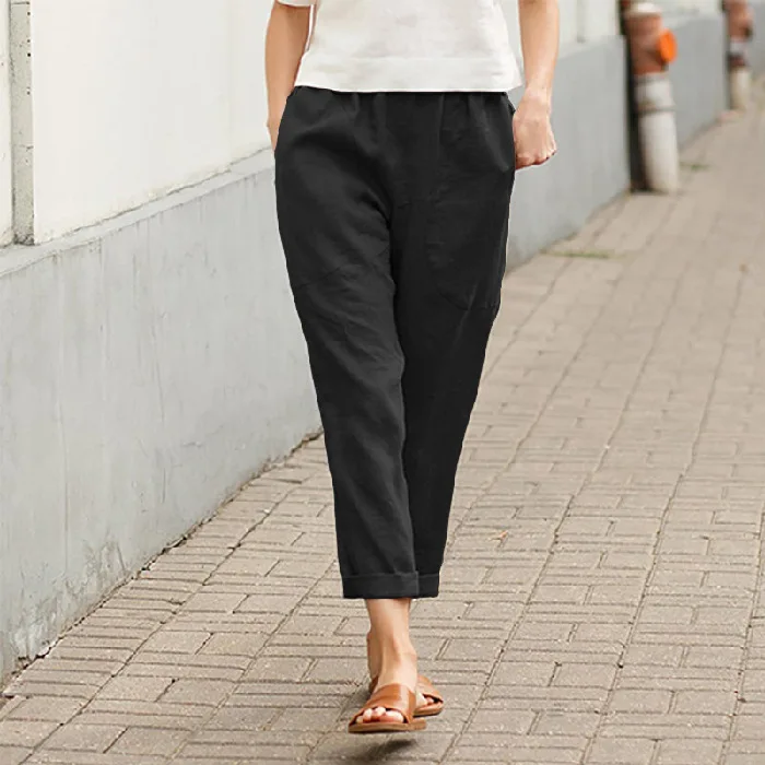 Large Size Women's Nine Minutes Casual Pants Spring and Autumn New Linen-cotton Loose Thin Straight Tube Thin Radish Haren Pants