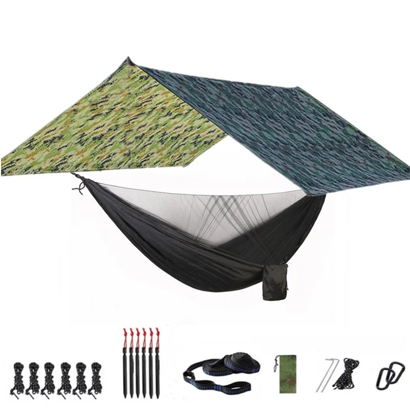 Camping Hammock with Bug Net and Rainfly Tarp,118x118in Portable Waterproof and UV Protection Hammock Tent for Indoor, Outdoor 