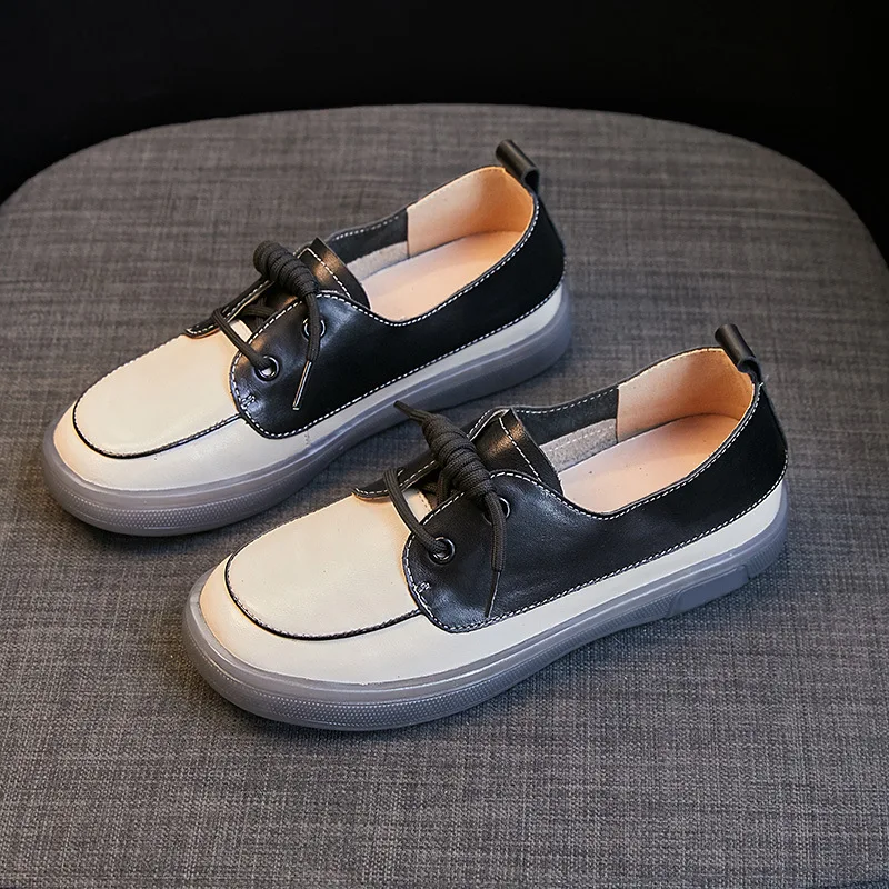 thumbnail image 1 of Zapatos planos de mujer primavera verano 2022, zapatos básicos de piel de vaca auténtica, zapatos planos informales para uso diario, 1 of 5