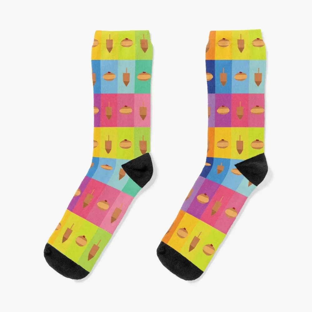 D&D - Doughnuts and Dreidels Rainbow Grid Socks hiking floor Socks For Women Men's