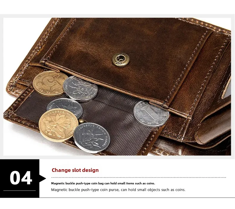 Premium Genuine Leather Men's Wallet with Coin Pocket and Gold Clip