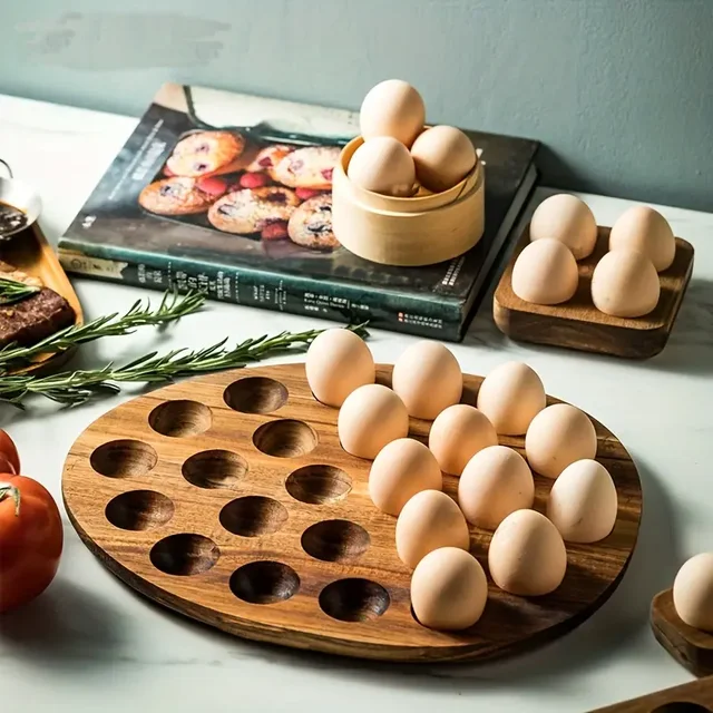 Bandeja de madera maciza para guardar huevos, moderna y sencilla, accesorio para el hogar, estante de almacenamiento, herramienta de cocina para refrigerador, bandeja para huevos a prueba de moho - Image 2