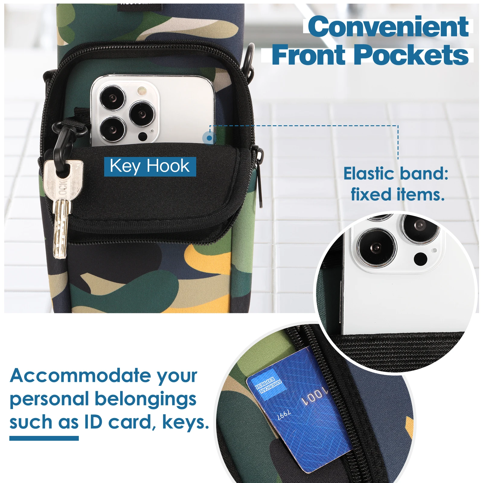 Portable Water Bottle Carrier Bag with Adjustable Strap and Dual Pockets