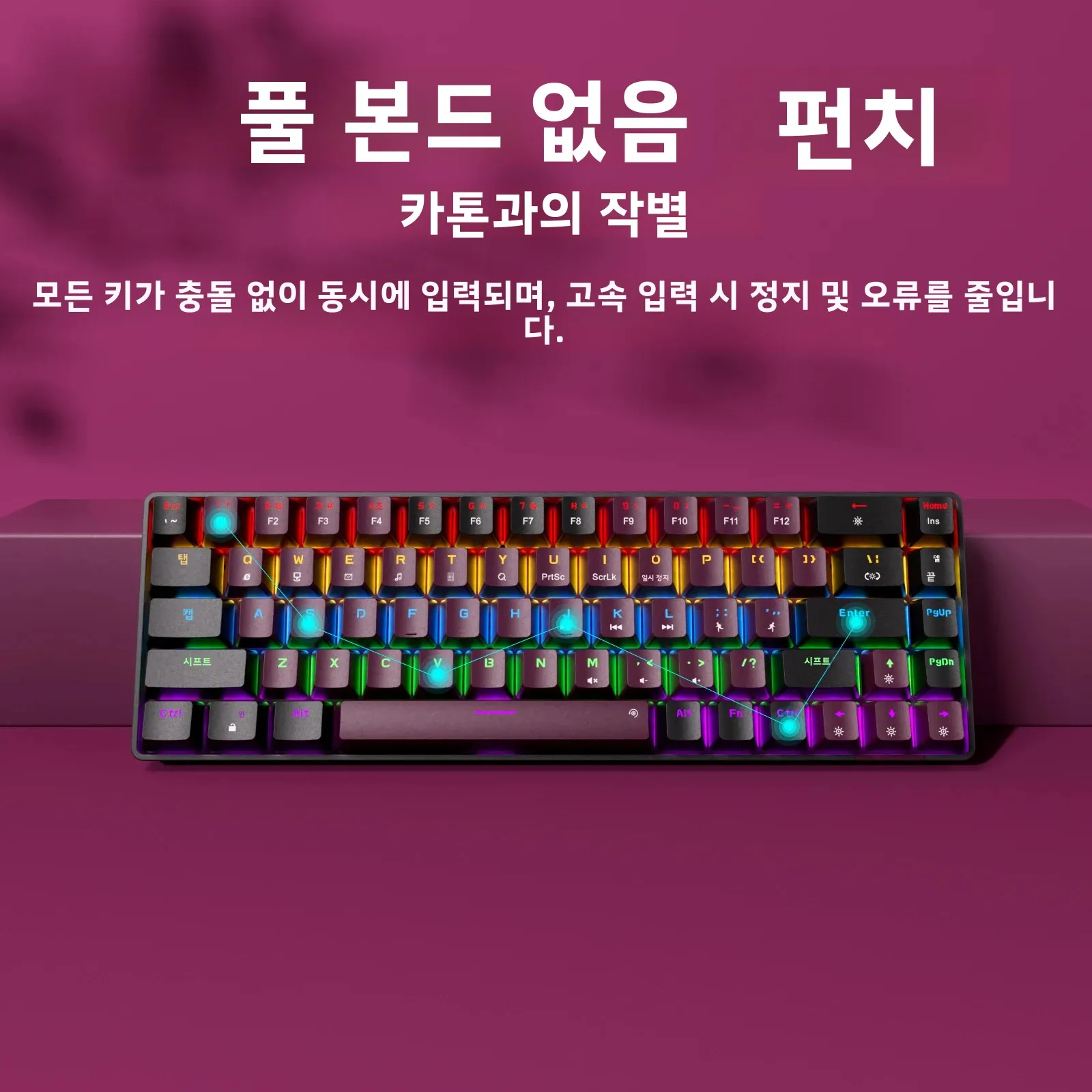 컴팩트 유선 게이밍 기계식 키보드 68키 핫스왑 가능 65% 레이아웃 LED 백라이트 OEM 키캡 PC 지원