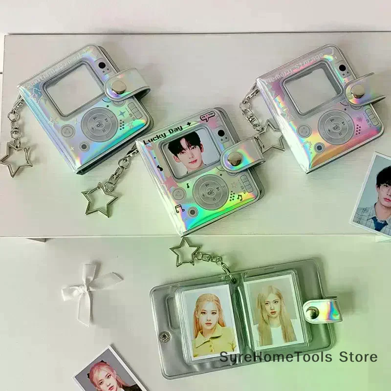 1pc 3-Inch Laser Colorful Mini Photo Album Truck Card Binder Keychain Pendant Kids Fans Collectible ID Photos