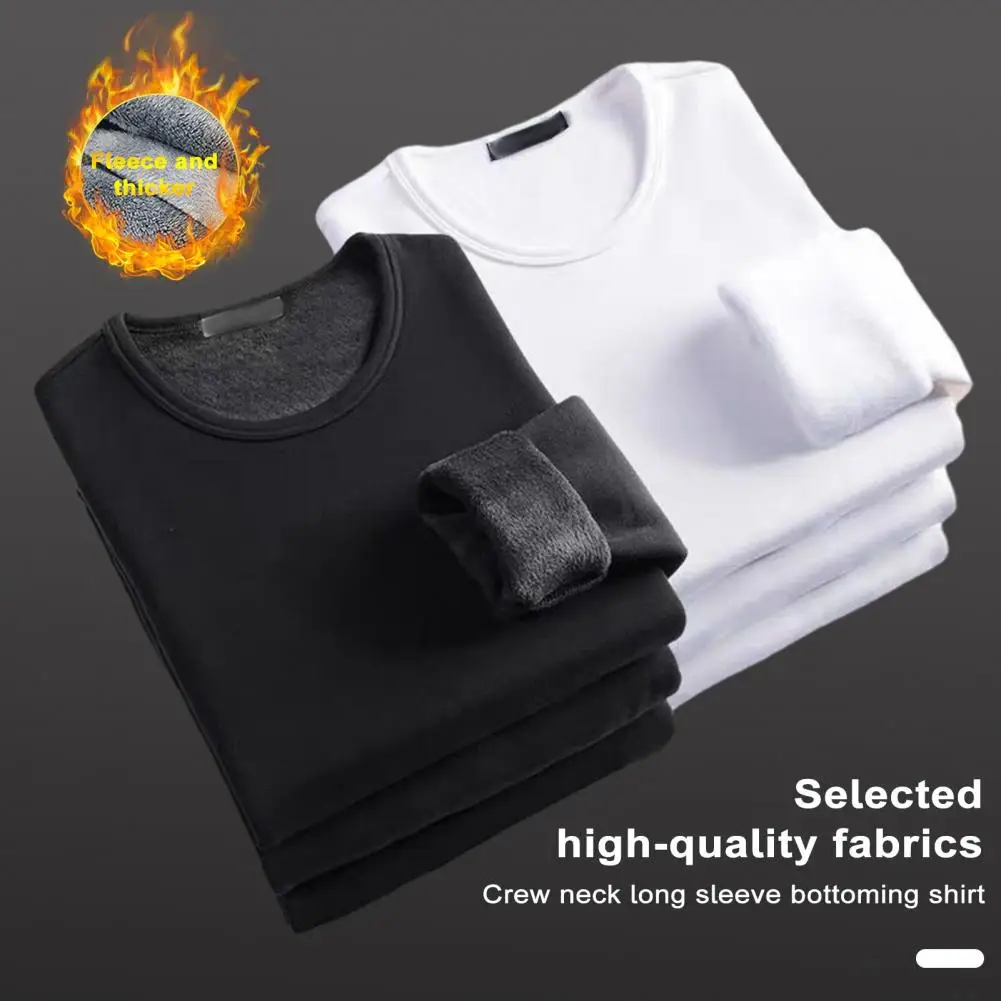 

Men Thermal Underwear Fall Winter Base Top Long Sleeve Solid Color Soft Plush Elastic Pullover Warm Bottoming T-shirt Plus Size