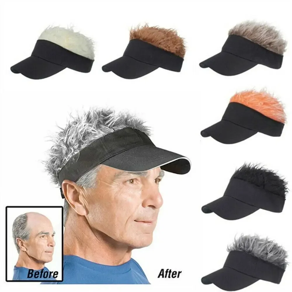 Golf Baseball Cap with Fake Flair Hair Cap Sun Visor Fun Toupee Hats Mens Womens Spiked Hairs Wig Hat