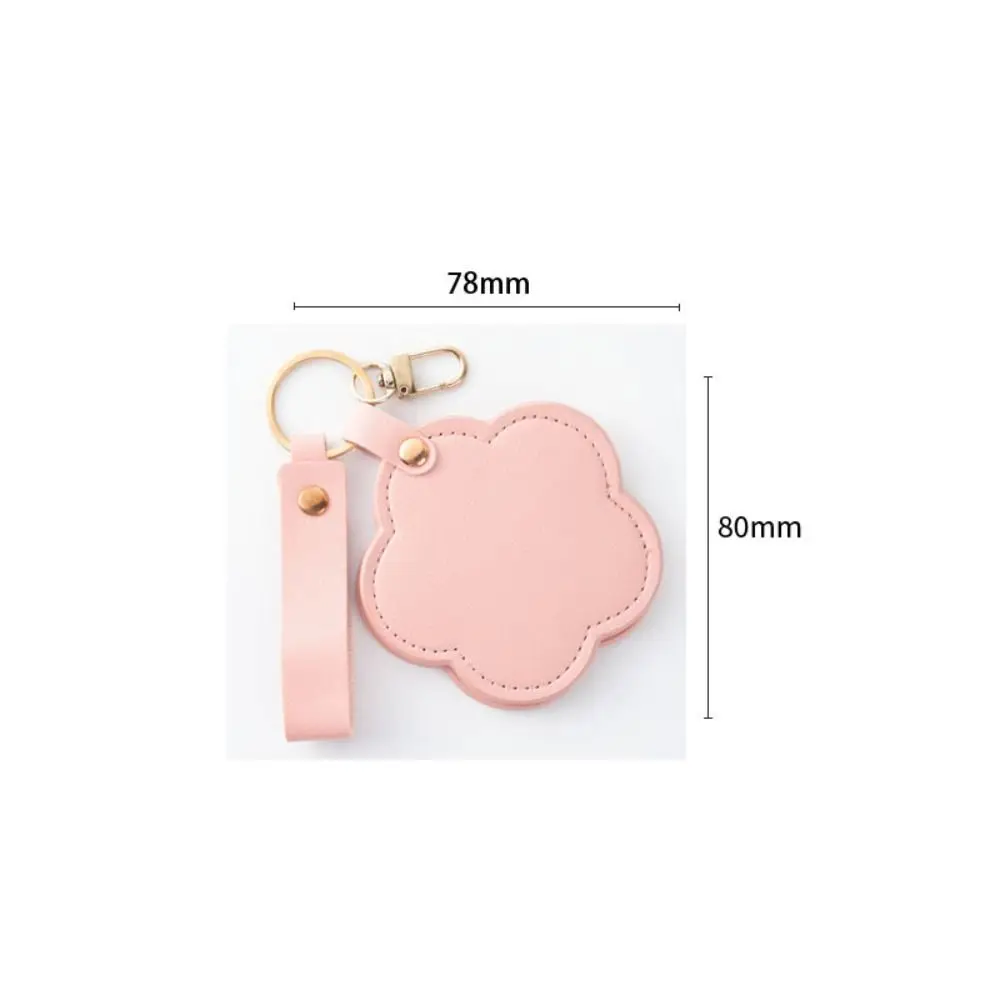 Creative PU Leather Flower Shaped Key Chain Portable Versatile Makeup Mirror Keychain Luxury Bag Hanging Pendant Gifts