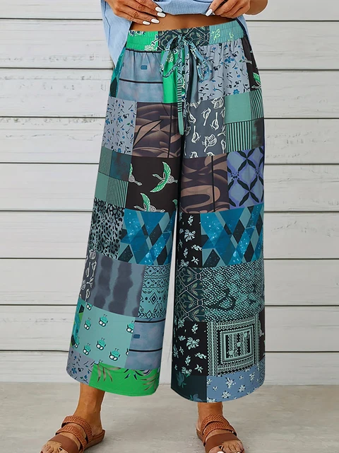 Pantalon Boho en coton et lin pour femmes, grande taille, Vintage, ample, jambes larges, Streetwear décontracté, taille élastique, mode féminine, été 2