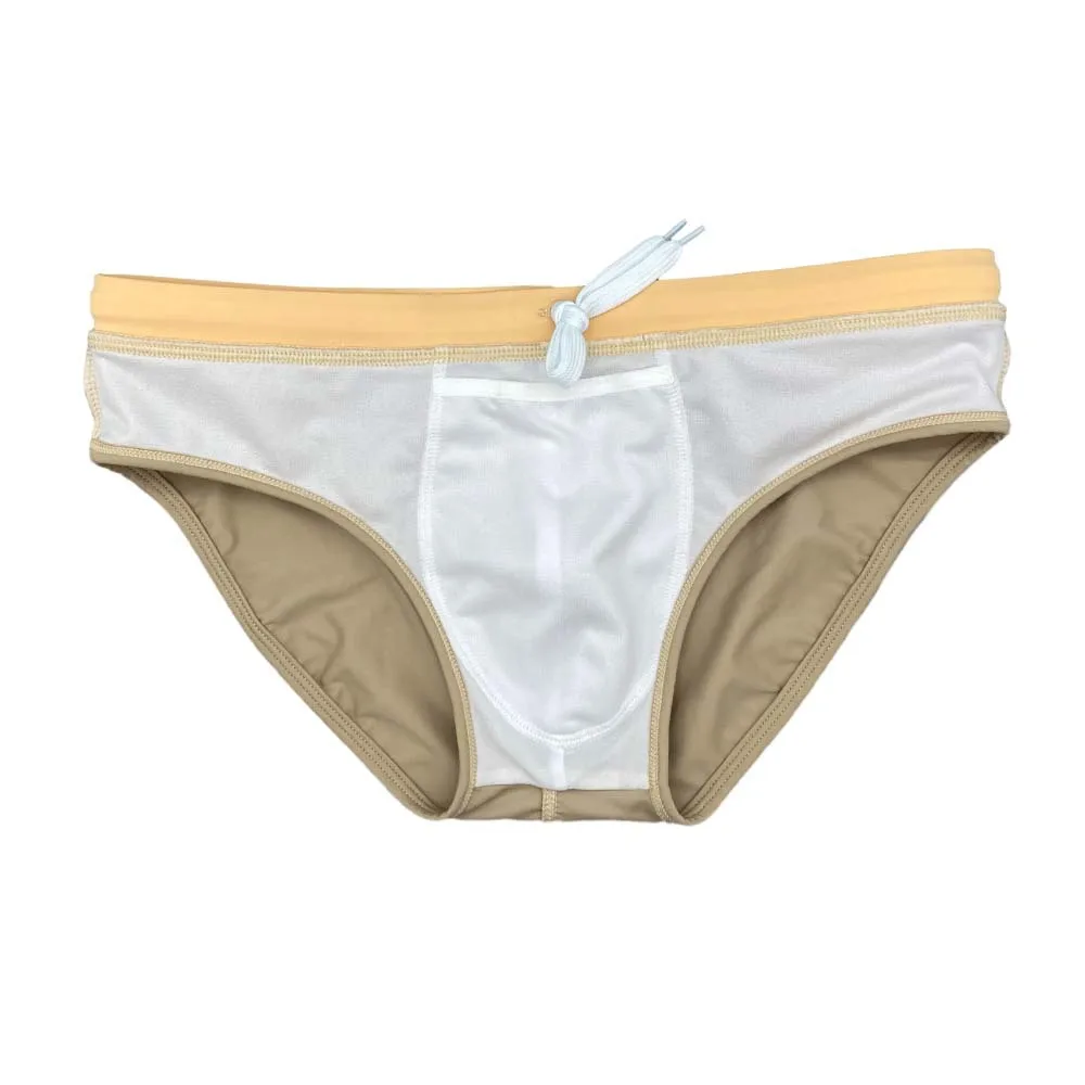 Men Mesh Stitching Solid Color Swimming Briefs Summer Fashion Low Waist Sexy Beach Surf Quick Dry With Push Pad Bikinis
