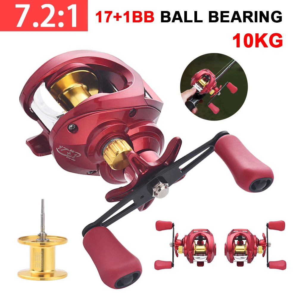 

Ultralight Baitcasting Fishing Reels 17+1BB Fishing Reel 10KG Max Drag 7.2:1 Ratio Metal Spool Saltwater Freshwater Fishing Tool